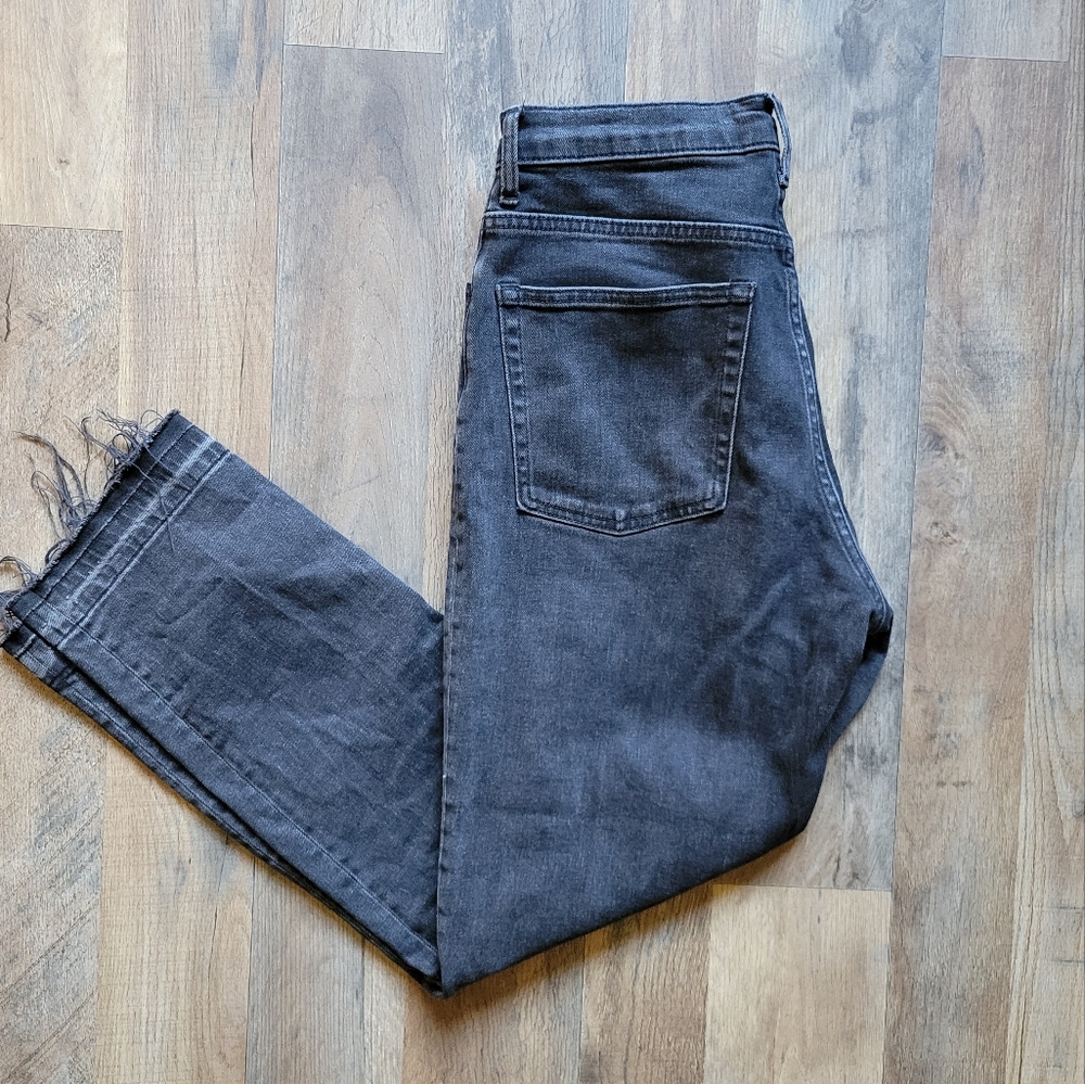 Everlane High Rise Straight Ankle Jeans Black Size 28